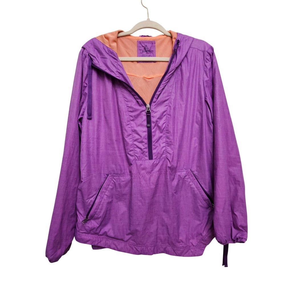 Prana Anorak Windbreaker Women Medium Purple Half Zip Hooded Mesh Lined Fiona‎
